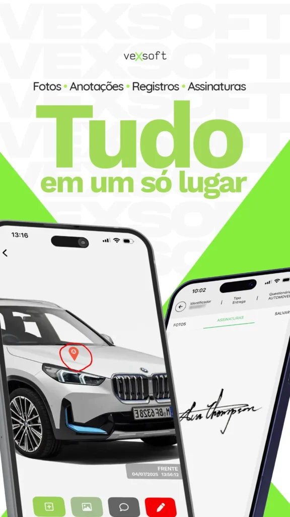 Aplicativo de checklist digital VEXSOFT com fotos, anotações, registros e assinaturas em um só lugar